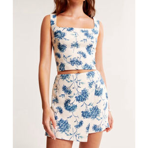 Abercrombie Scarlett Linen Skort Blue Floral Pull On Skirt Size XL NWT